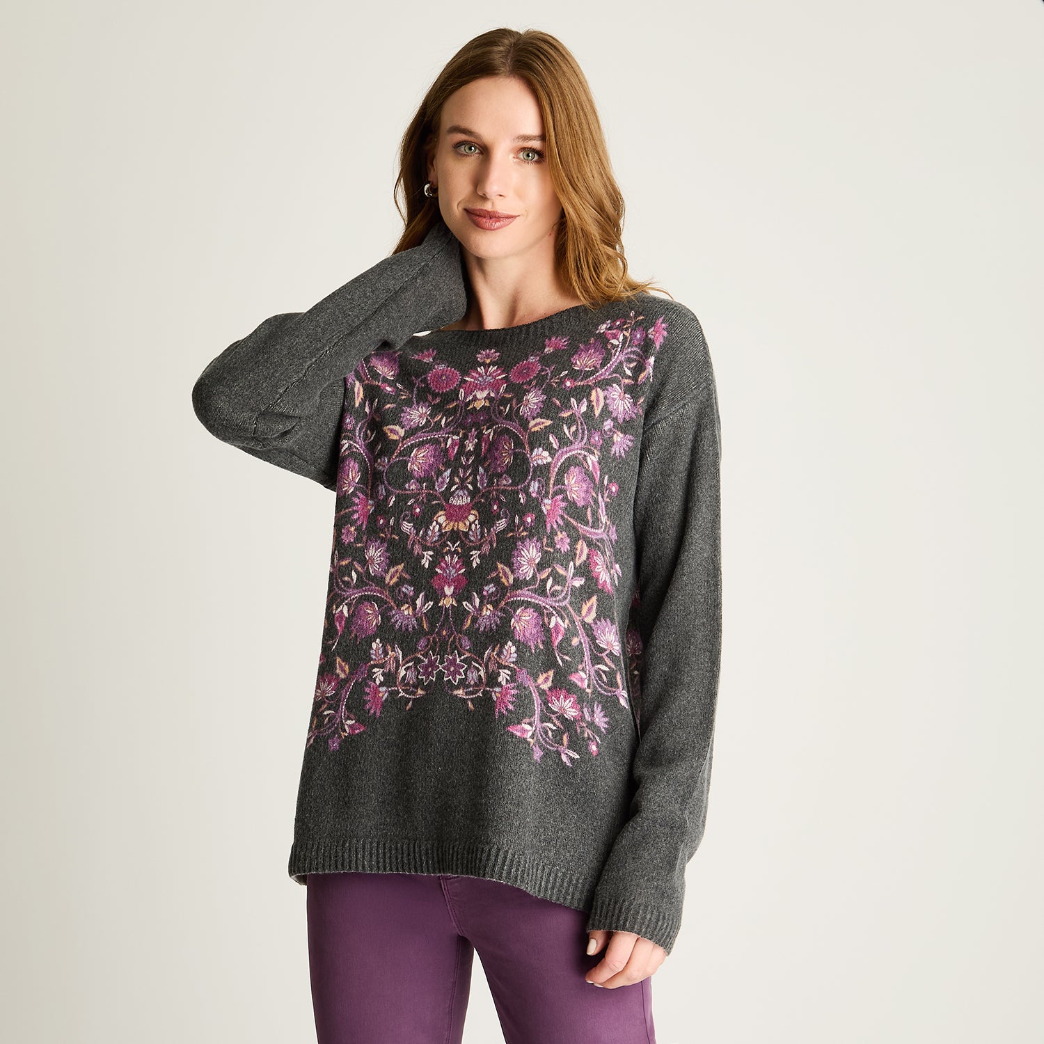 Sweater Focal Print Gris Oscuro